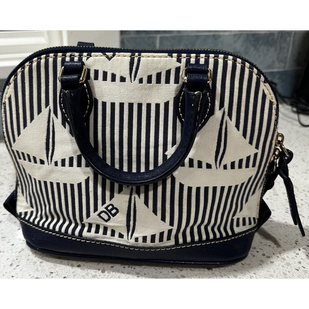 VTG DOONEY & BOURKE Navy White Sailboat Stripes Handbag Shoulder bag Mini Purse - Picture 3 of 16